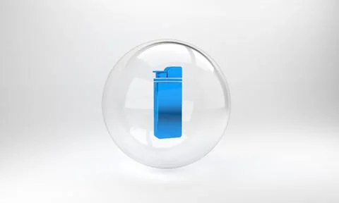 Blue Lighter icon isolated on grey background. Glass circle button. 3D render Stock Illustration