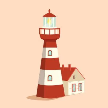 Blue lighthouse. Cartoon vector illustration. Searchlight tower Stock Illustration
