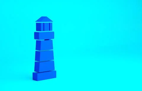 Blue Lighthouse icon isolated on blue background. Minimalism concept. 3d illu Stock Illustration