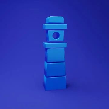 Blue Lighthouse icon isolated on blue background. Minimalism concept. 3D re.. Stock Illustration