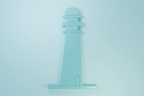 Blue Lighthouse icon isolated on blue background. Minimalism concept. 3D re.. Stock Illustration