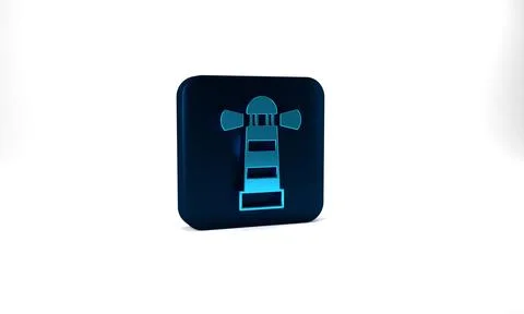 Blue Lighthouse icon isolated on grey background. Blue square button. 3d Stock Illustration