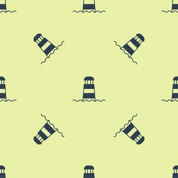 Blue Lighthouse icon isolated seamless pattern on yellow background. Vector Illustrazione stock