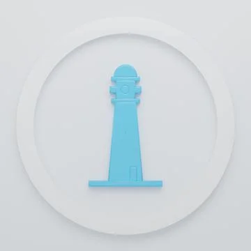 Blue Lighthouse icon isolated on white background. Minimalism concept. 3D r.. Stock Illustration