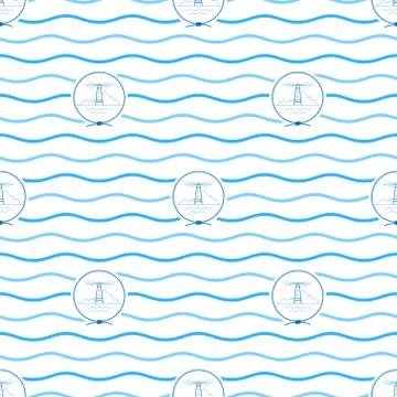 Blue Lighthouse, Seamless Pattern Illustrazione stock