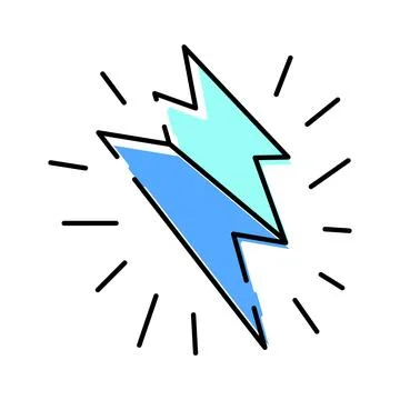 Blue lightning bolt doodle representing energy and power Illustrazione stock