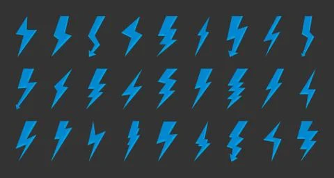 Blue lightning bolt icon flash logotype vector set Stock Illustration