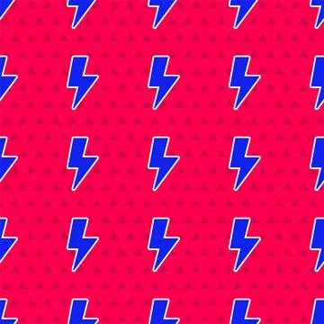 Blue Lightning bolt icon isolated seamless pattern on red background. Flash sign 스톡 일러스트