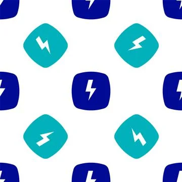 Blue Lightning bolt icon isolated seamless pattern on white background. Flash Illustrazione stock