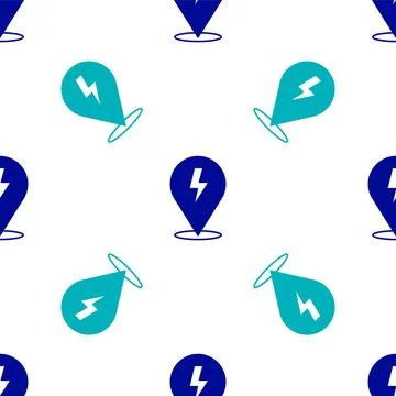 Blue Lightning bolt icon isolated seamless pattern on white background. Flash Stock Illustration