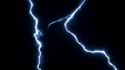 Blue Lightning Bolts Converging on Dark Background Intense Electrical Energy Stock Footage 335980890