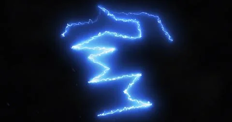 Blue lightning bolts of electrical current moving wildly across a black Stock Illustration