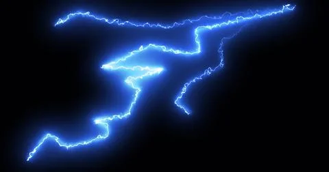 Blue lightning bolts of electrical current moving wildly across a black Stock Illustration
