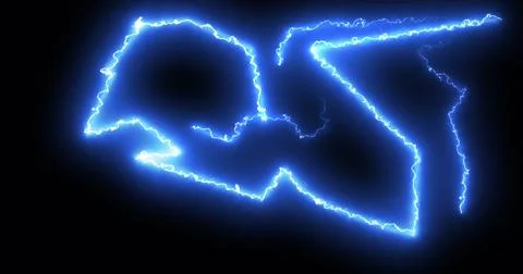 Blue lightning bolts of electrical current moving wildly across a black Stock Illustration