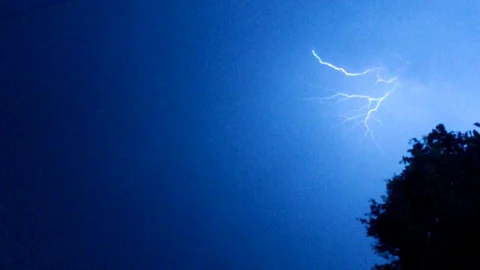 Blue Lightning Strikes, view from the Forest Stock Footage 109578931