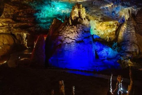 Blue lights in Prometheus Cave Stock Photos