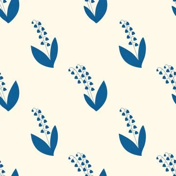 Blue lily of the valley seamless vector pattern botanical floral background Stock Illustration