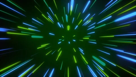 Blue  Lime Green Light Trails Bursting in Hyperspace Motion on Dark Background Stock Footage 328103183