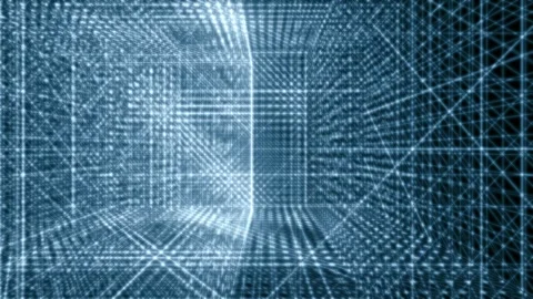 Blue Liminal space geometric with futuristic lighting Stock Footage 338403973