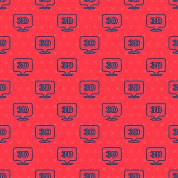 Blue line 3D word icon isolated seamless pattern on red background.  Vector Ilustración de archivo