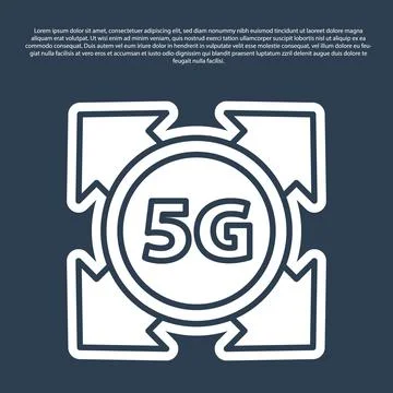 Blue line 5G new wireless internet wifi connection icon isolated on blue back Stock Illustration