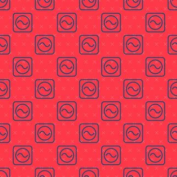 Blue line AC voltage source symbol icon isolated seamless pattern on red Stock Illustration