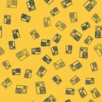 Blue line Action extreme camera icon isolated seamless pattern on yellow Illustrazione stock