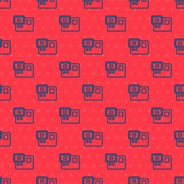 Blue line Action extreme camera icon isolated seamless pattern on red background イラスト素材