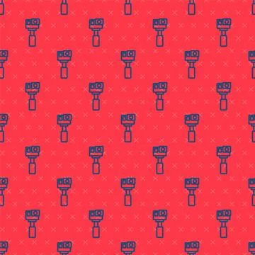 Blue line Action extreme camera icon isolated seamless pattern on red backgro Illustrazione stock