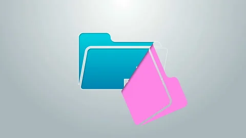 Blue line Add new folder icon isolated on grey background. New folder file sign Stock Footage 144953776
