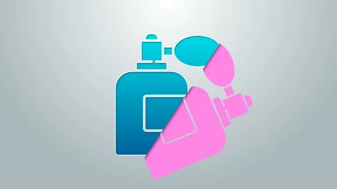 Blue line Aftershave bottle with atomizer icon isolated on grey background Video stock 145293061