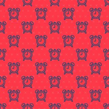 Blue line Alarm clock icon isolated seamless pattern on red background. Wake up Stock Illustration