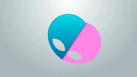 Blue line Alien icon isolated on grey background. Extraterrestrial alien face or Stock Footage 144960618