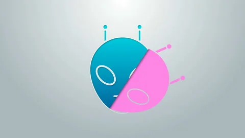 Blue line Alien icon isolated on grey background. Extraterrestrial alien face or Stock Footage 145107727