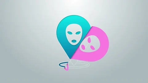 Blue line Alien icon isolated on grey background. Extraterrestrial alien face or Stock Footage 155476024