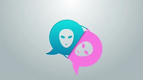 Blue line Alien icon isolated on grey background. Extraterrestrial alien face or Stock Footage 155476293