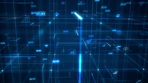 Blue line and grid with technology icon on abstract background concept Stock Footage 219561077