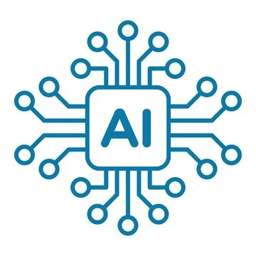 Blue Line Art Artificial Intelligence Microchip Vector Icon with Circuit No.. Stock Illustration