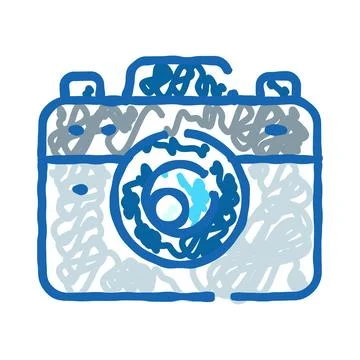 Blue line art camera creative doodle style drawing 스톡 일러스트