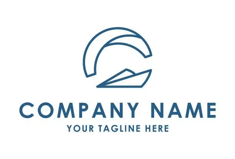 Blue Line Art Initial Letter C Paper Plane Logo Design	 Stock Illustration