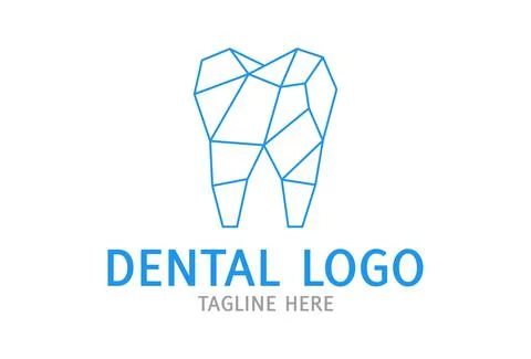 Blue Line Art Low Poly Abstract Dental Tooth Clinic Line Logo Design	 Stock Illustration