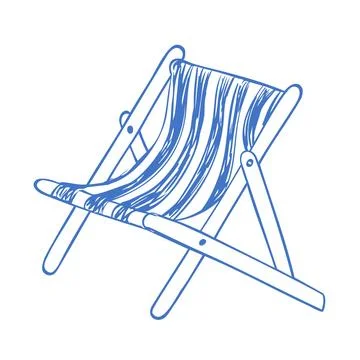 Blue line art sketch of a foldable beach deck chair Stock Illustration