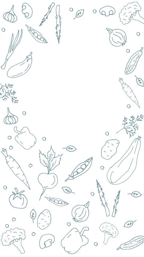 Blue line art vegetable border with blank center for text. White background. Stock Footage 319022282