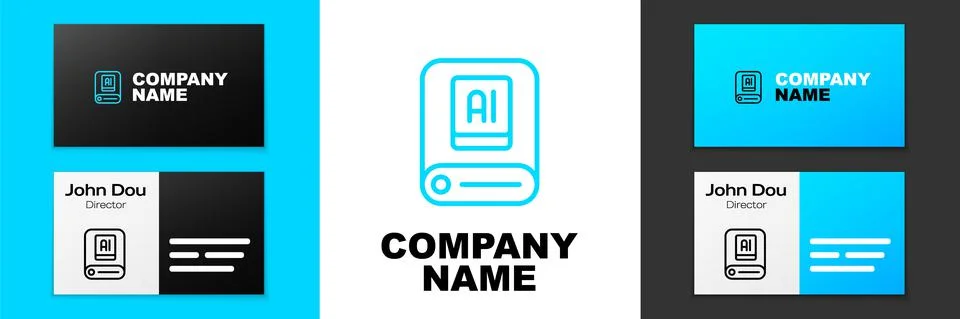 Blue line Artificial intelligence AI icon isolated on white background. Machine Stock Illustration