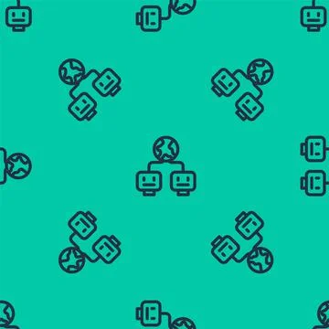 Blue line Artificial intelligence icon isolated seamless pattern on green 库存插图