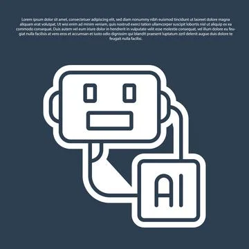 Blue line Artificial intelligence robot icon isolated on blue background Illustrazione stock