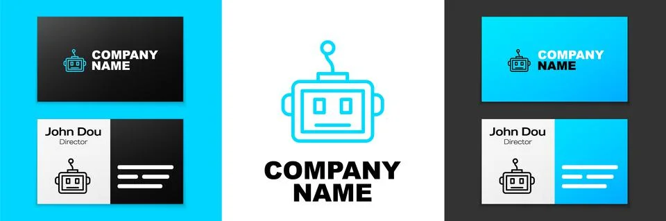 Blue line Artificial intelligence robot icon isolated on white background Stock Illustration