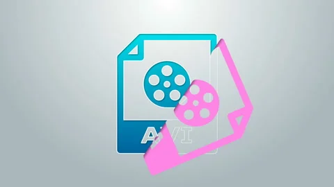 Blue line AVI file document. Download avi button icon isolated on grey Stock Footage 144966582
