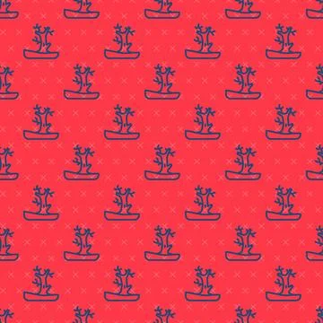 Blue line Bare tree icon isolated seamless pattern on red background.  Vector Stock Illustration