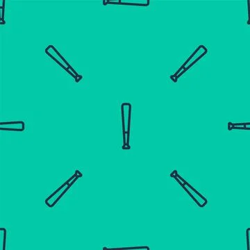 Blue line Baseball bat icon isolated seamless pattern on green background. Sport イラスト素材